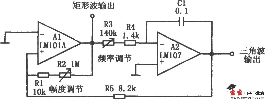 具有三角波和矩形波输出的振荡电路(LM107、LM101A)