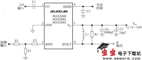 使用MAX2682的GPS接收机下变频器电路