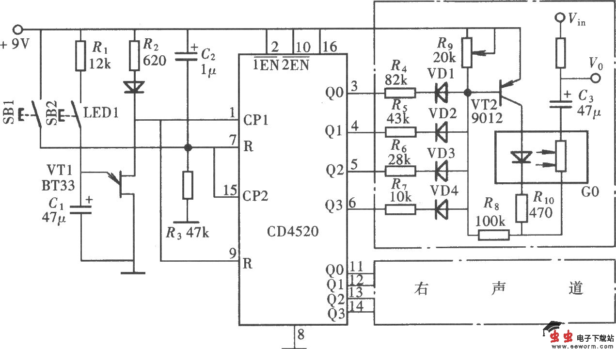 由CD4520构成的键控式音量控制器