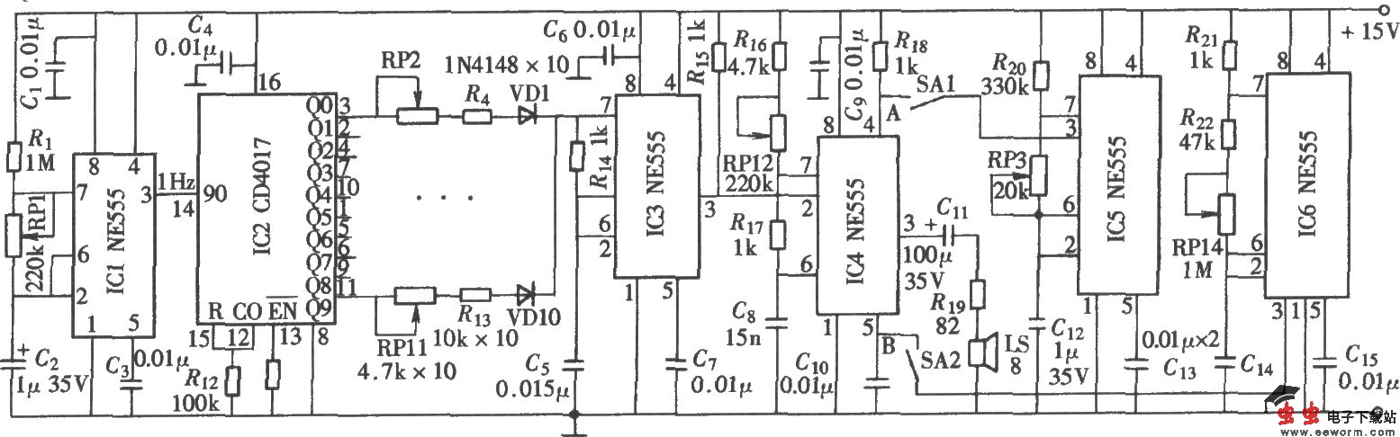 音乐音阶信号发生器(NE555、CD4017)