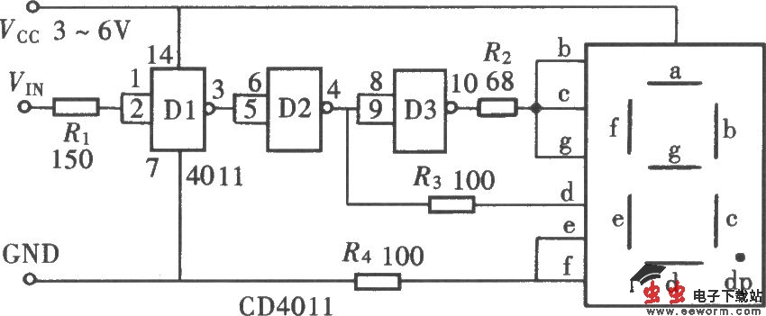 用门电路组成的文字显示型逻辑笔之二(CD4011)