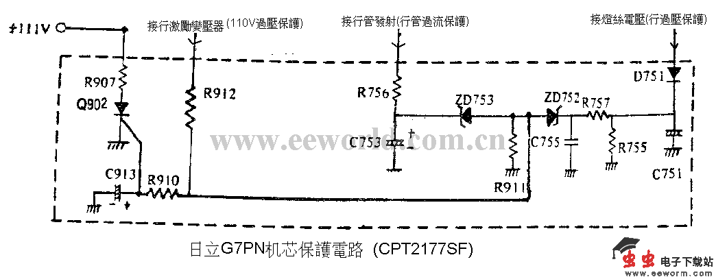 日立CPT2177SF彩电保护电路