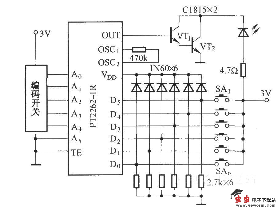 PT2262-IR的应用电路