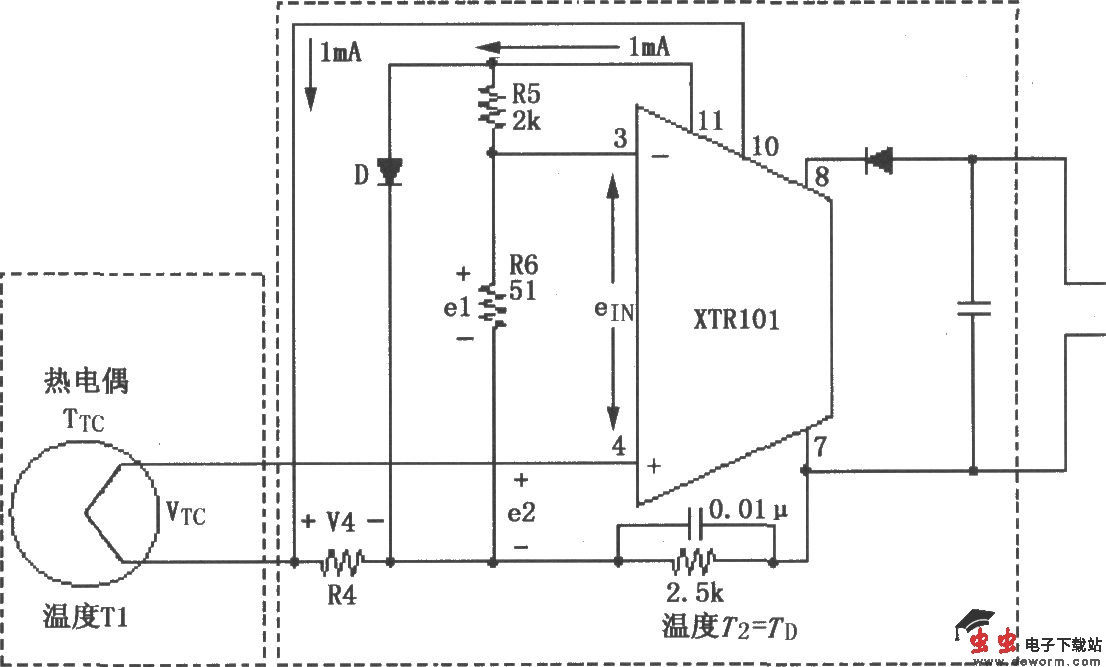 XTR101热电偶输入电路