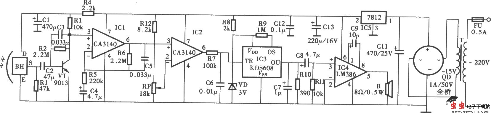 热释电红外控制电子犬电路
