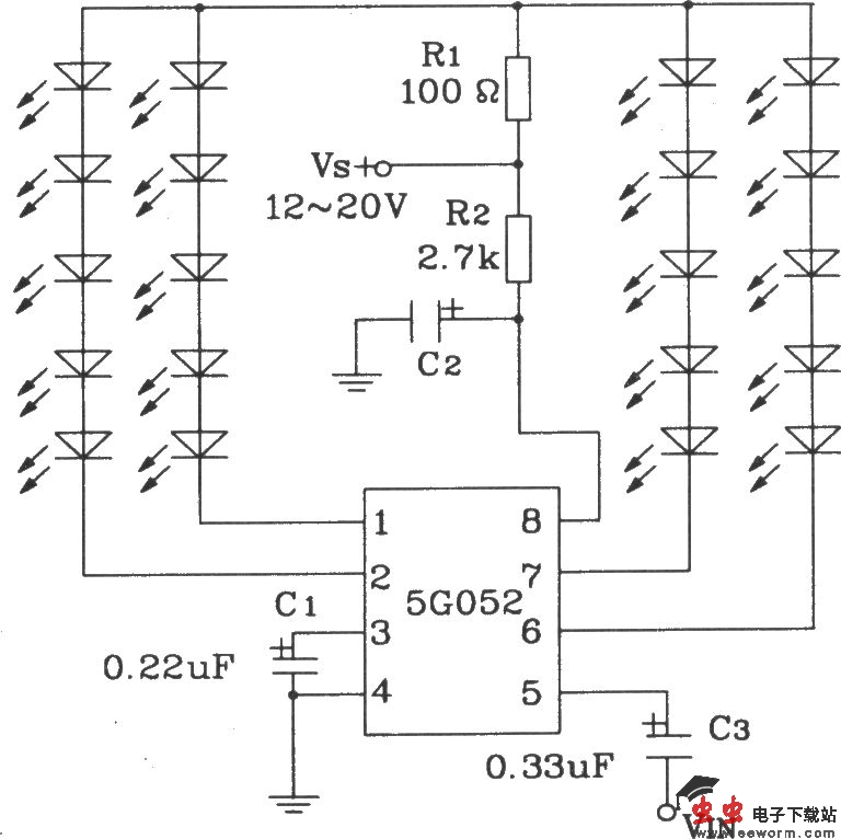 音响同步彩灯控制集成电路5G052典型应用电路