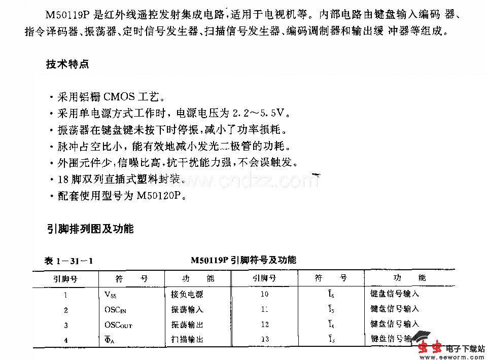 M50119F(电视机)红外线遥控发射电路