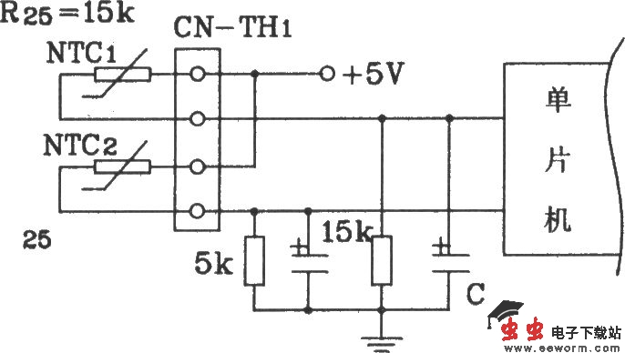 松下分体空调单片机控温度检测回路联接电路图