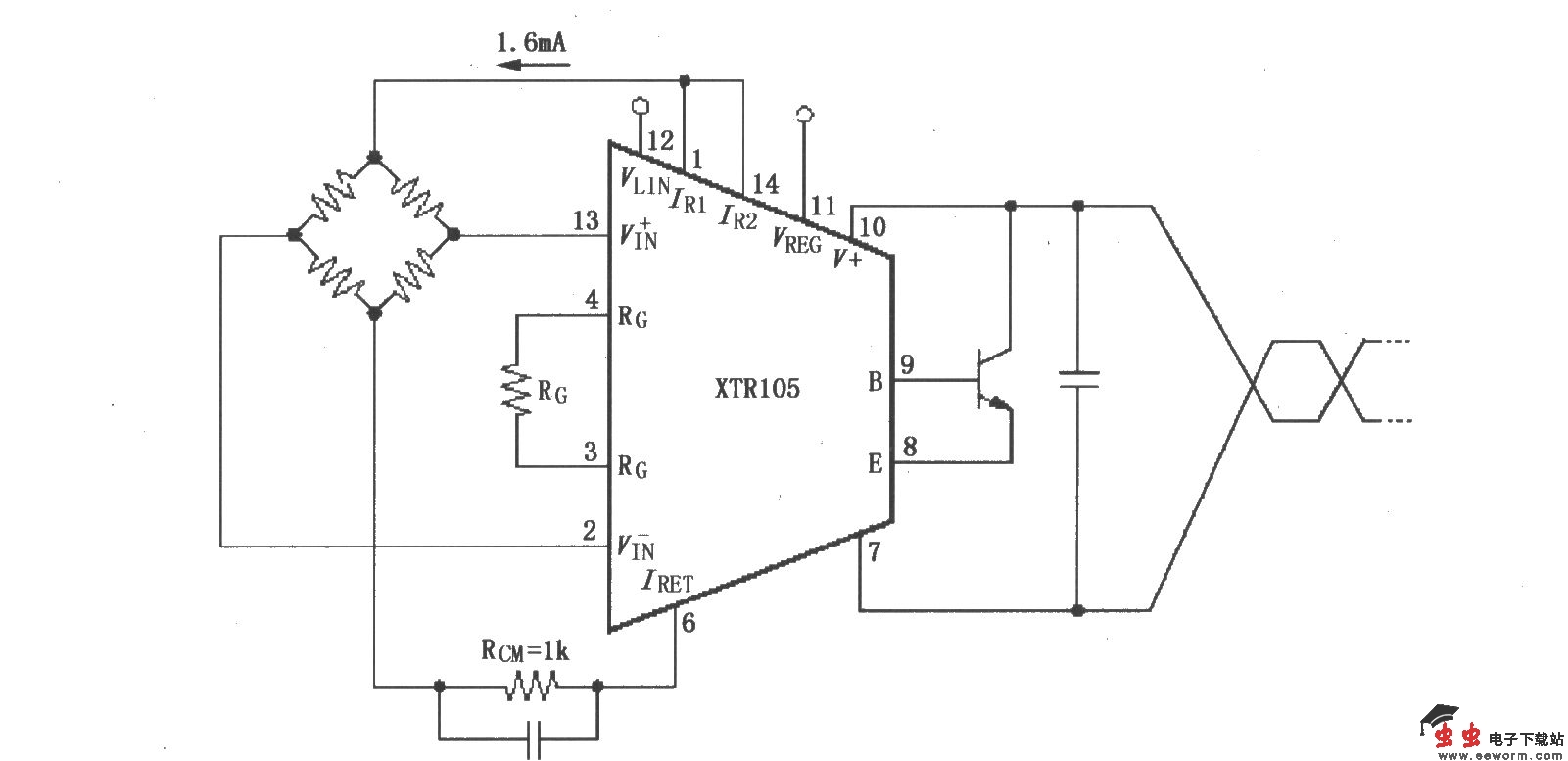 电桥输入、电流激励电路(XTR105)