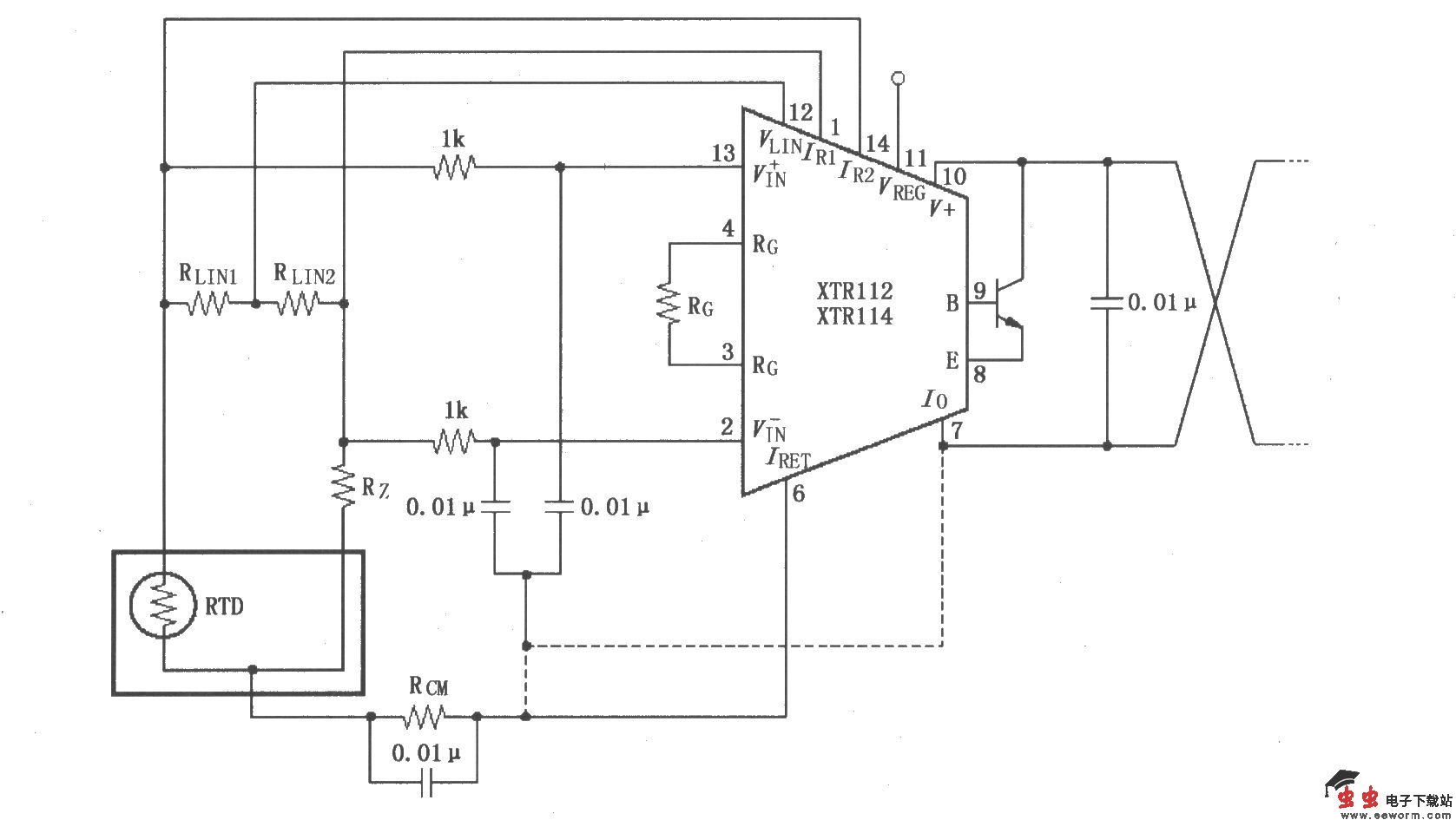 具有线性化的输入旁路电路(XTR112/114)