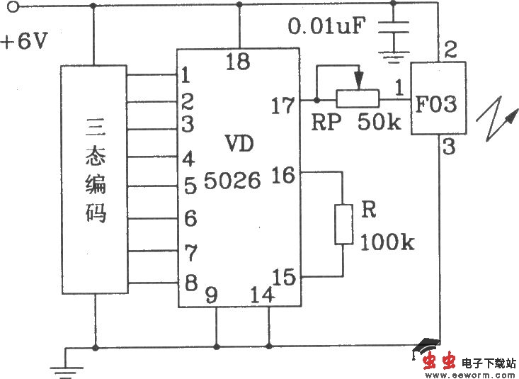 由F03/J02B构成的遥控编码发射、解码接收电路图
