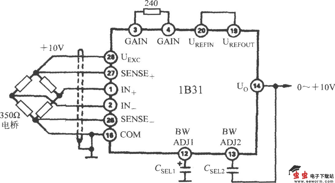 利用电容来降低截止频率的电路(宽带应变信号调理器1B31)