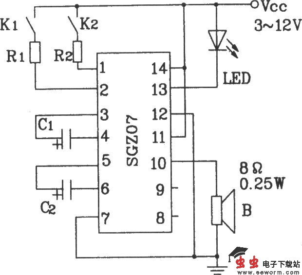 由SGZ07声、光报警集成电路构成控制报警电路