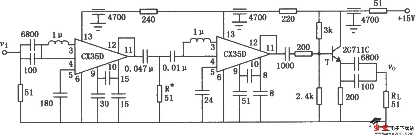 低噪声20MHz宽带放大电路