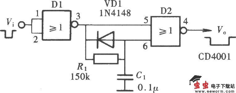 用门电路组成的脉冲展宽电路