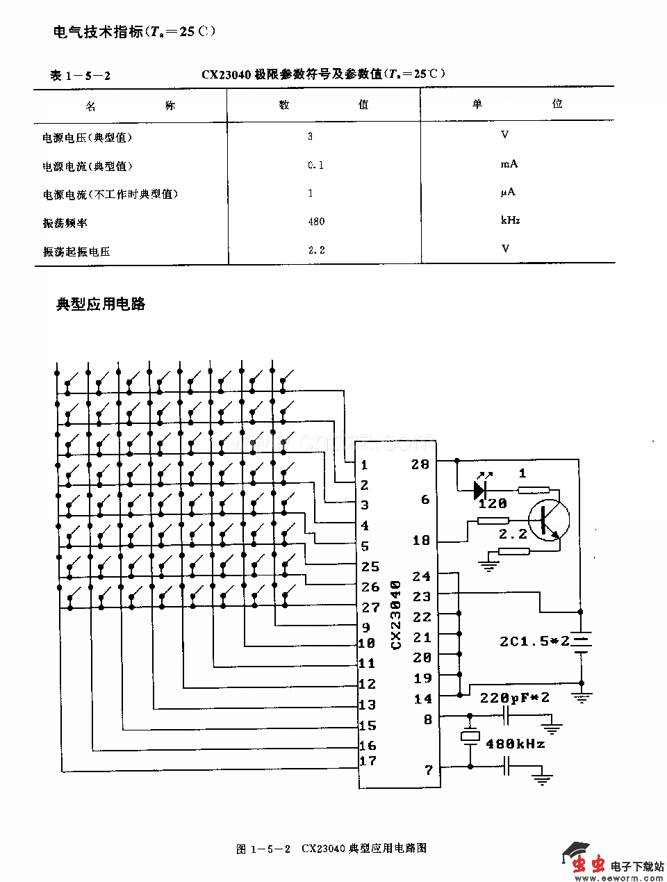 CX23040(电视机和录像机)红外线遥控发射电路
