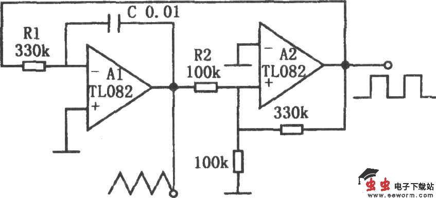 TL082构成的简单的三角波和方波产生电路