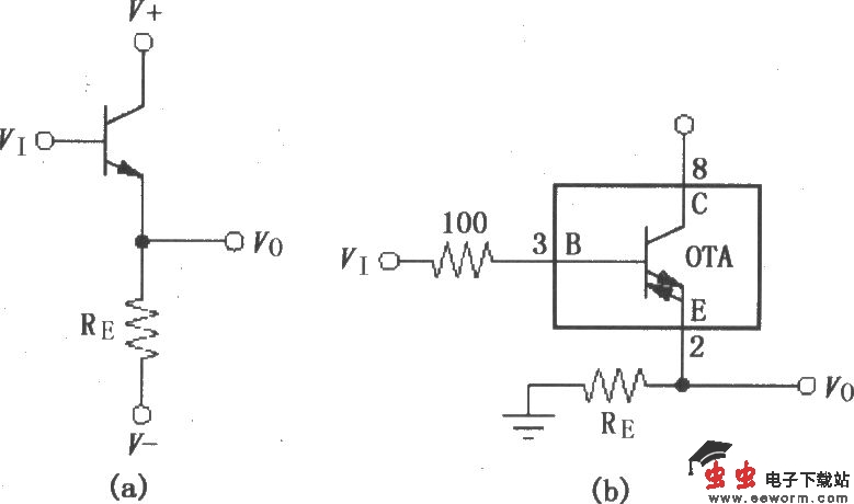 宽带跨导型运算放大和缓冲器OPA660共集电极(共-C)放大电路