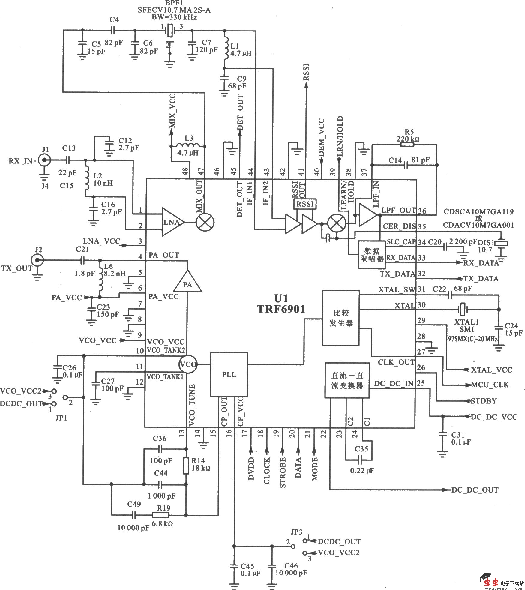TRF6901/FSK/OOK 915/8687 MHz收发器