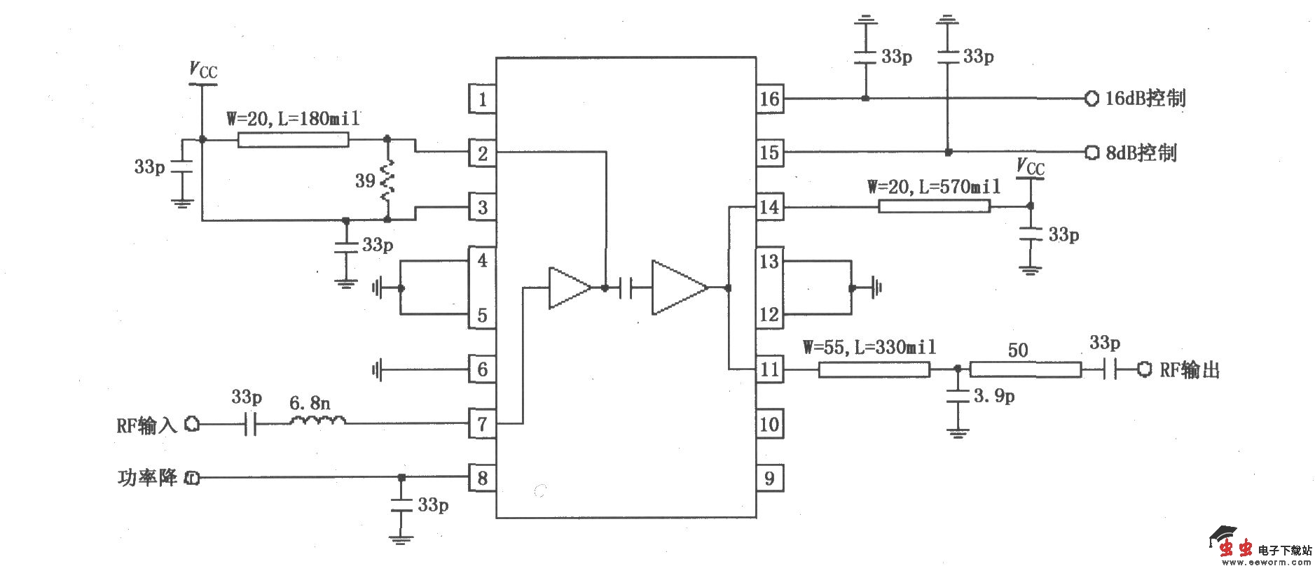 由RF2155构成的915MHz功率放大器应用电路