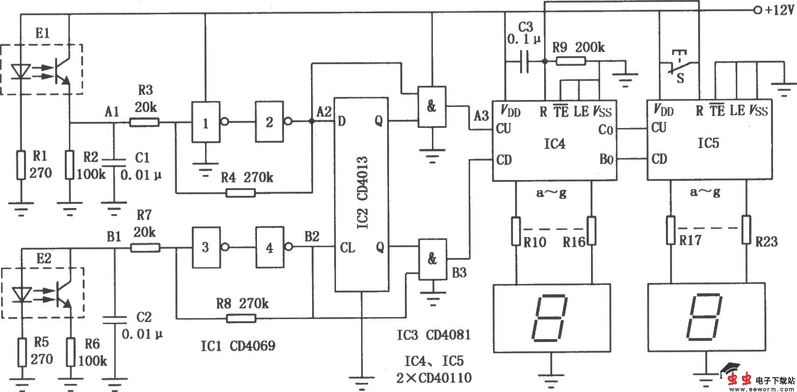 光耦可逆计数显示电路