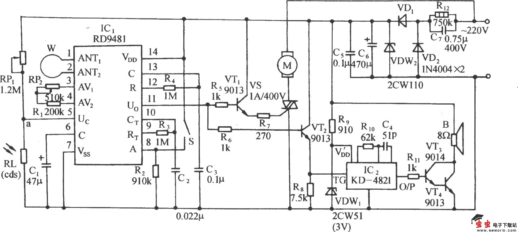 用RD9481多普勒效应传感器的电动机自动启动电路