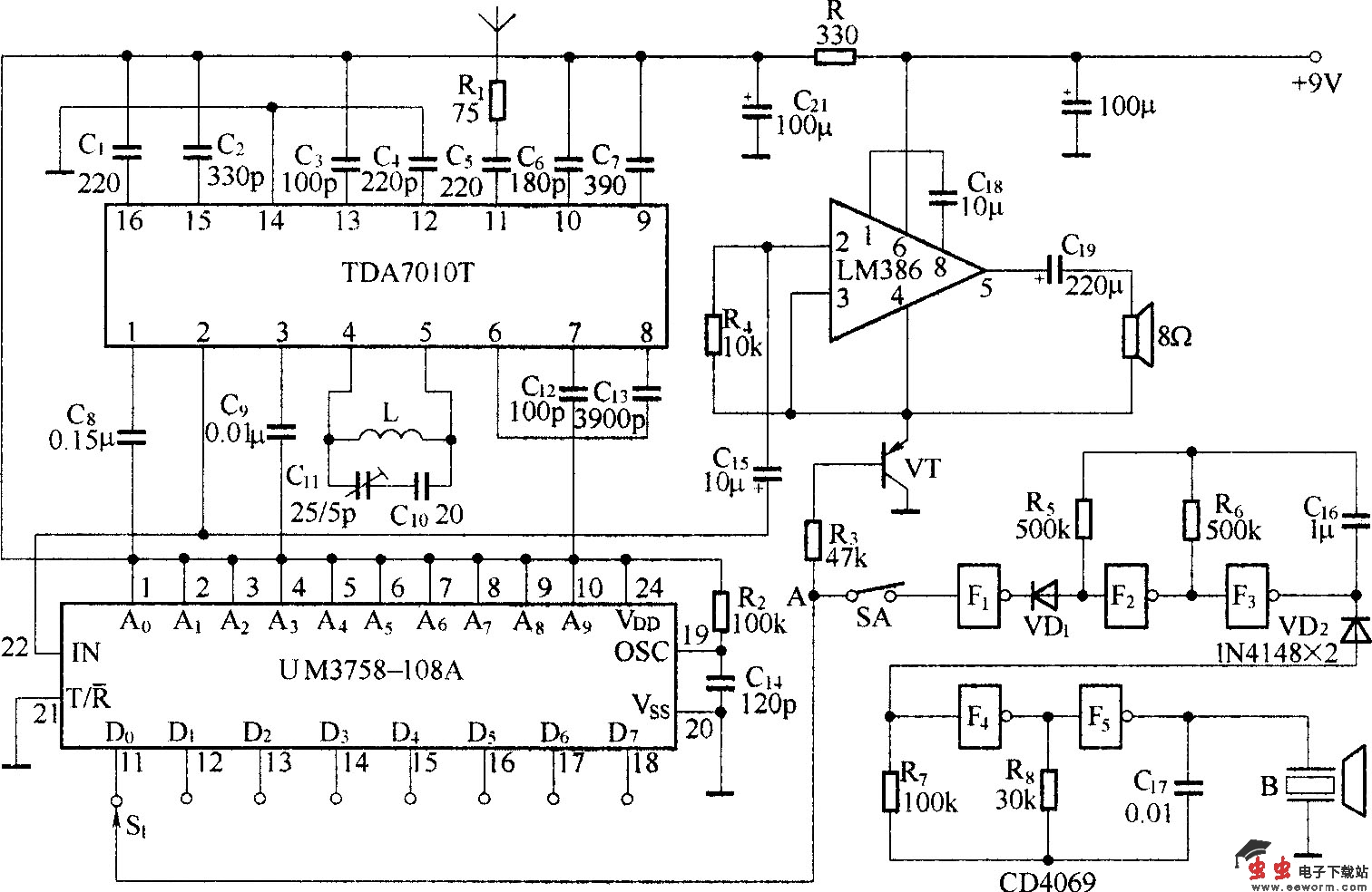 小型无线呼叫系统(BA1401/TDA7010T)