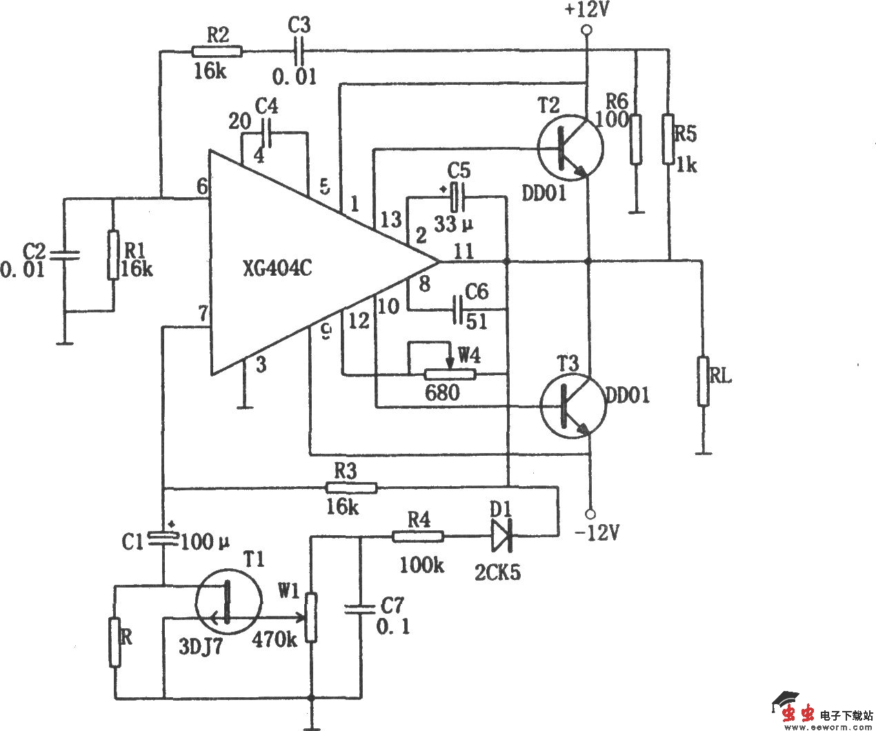 XG404C构成的幅度稳定失真率低的功率信号发生器