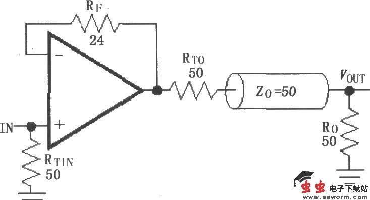 由MAX4450／4451构成的单位增益线驱动电路