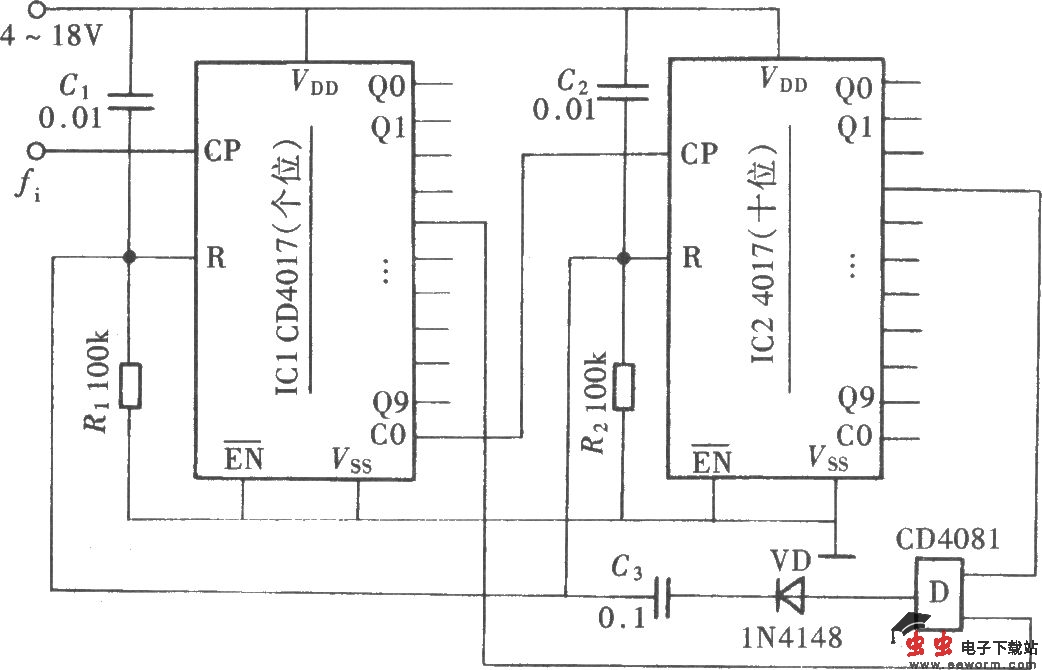 用CD4017组成分频系数为34的分频器