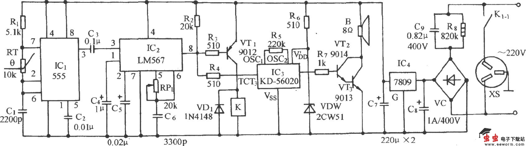 一种温度／频率-音频译码的温控电路