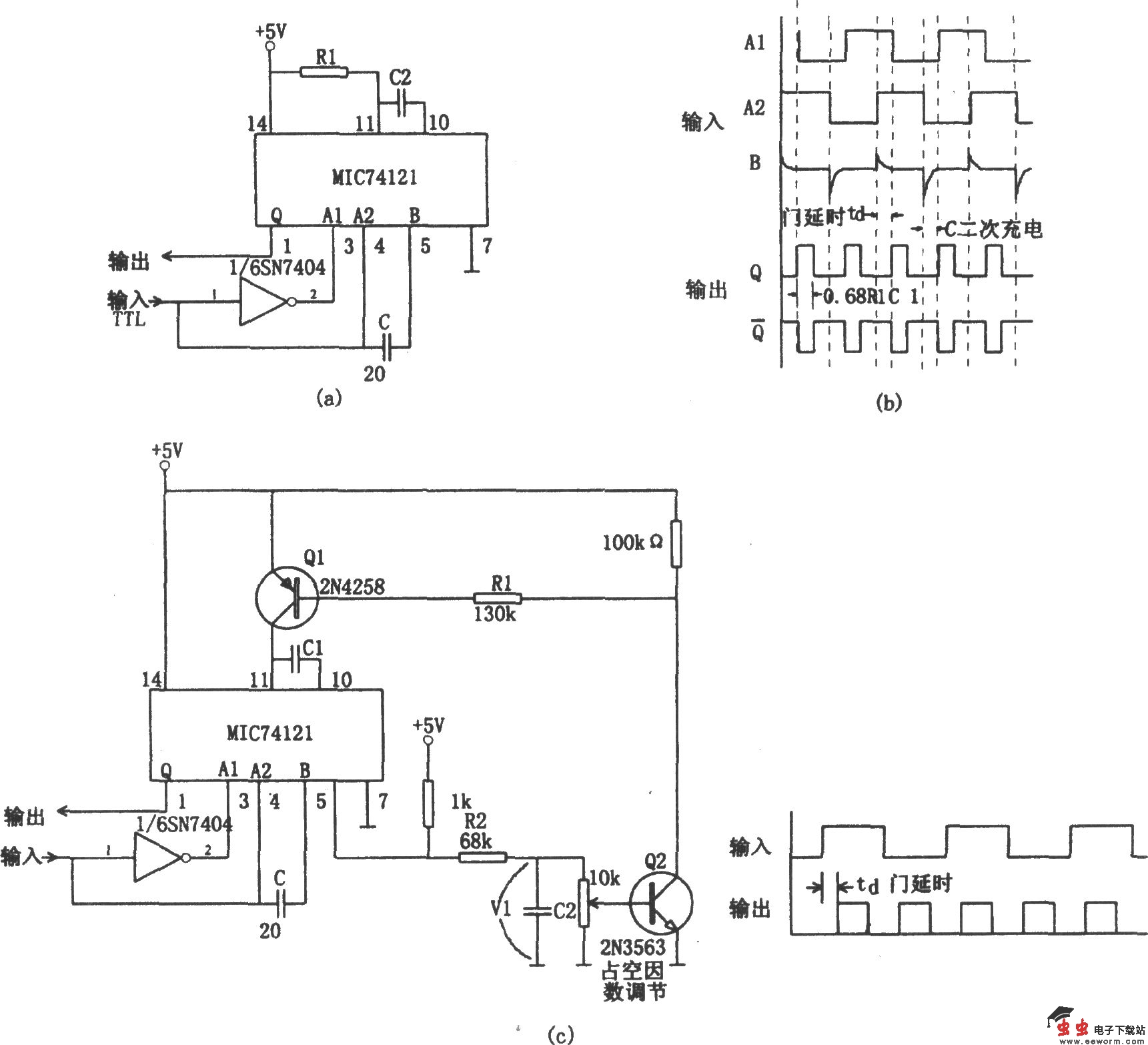 MIC74121构成的具有方波输出的数字倍频器