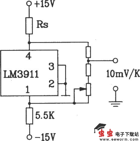由LM3911单片温度控制集成电路构成的温度过热检测报警电路