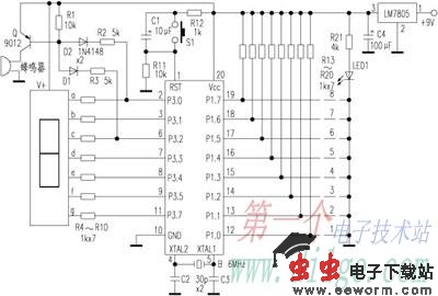 用８９Ｃ２０５１制作八路断线数显报警器