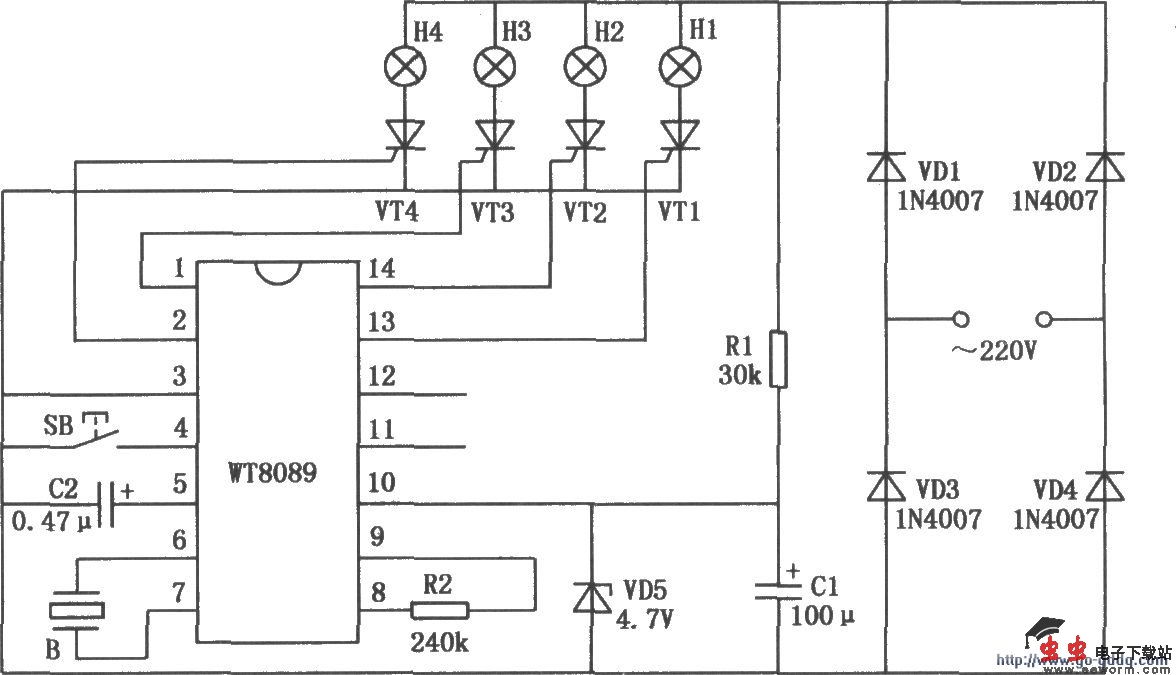 花样彩灯控制电路(WT8089)