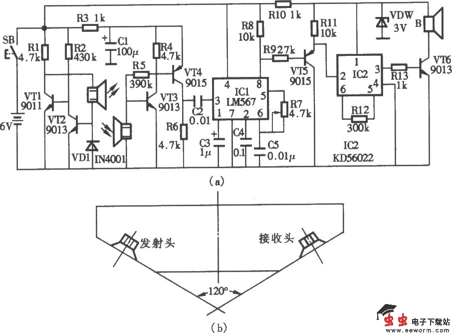 超声波盲人探路器电路
