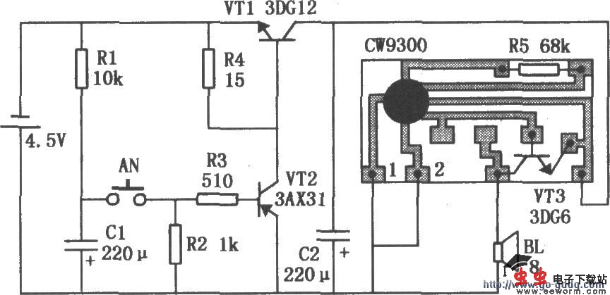 CW9300组成的定时门铃电路