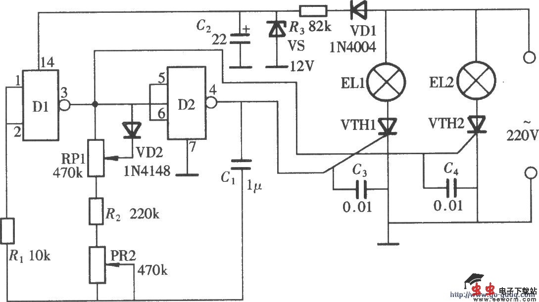 由CD4011构成的家用闪烁壁灯