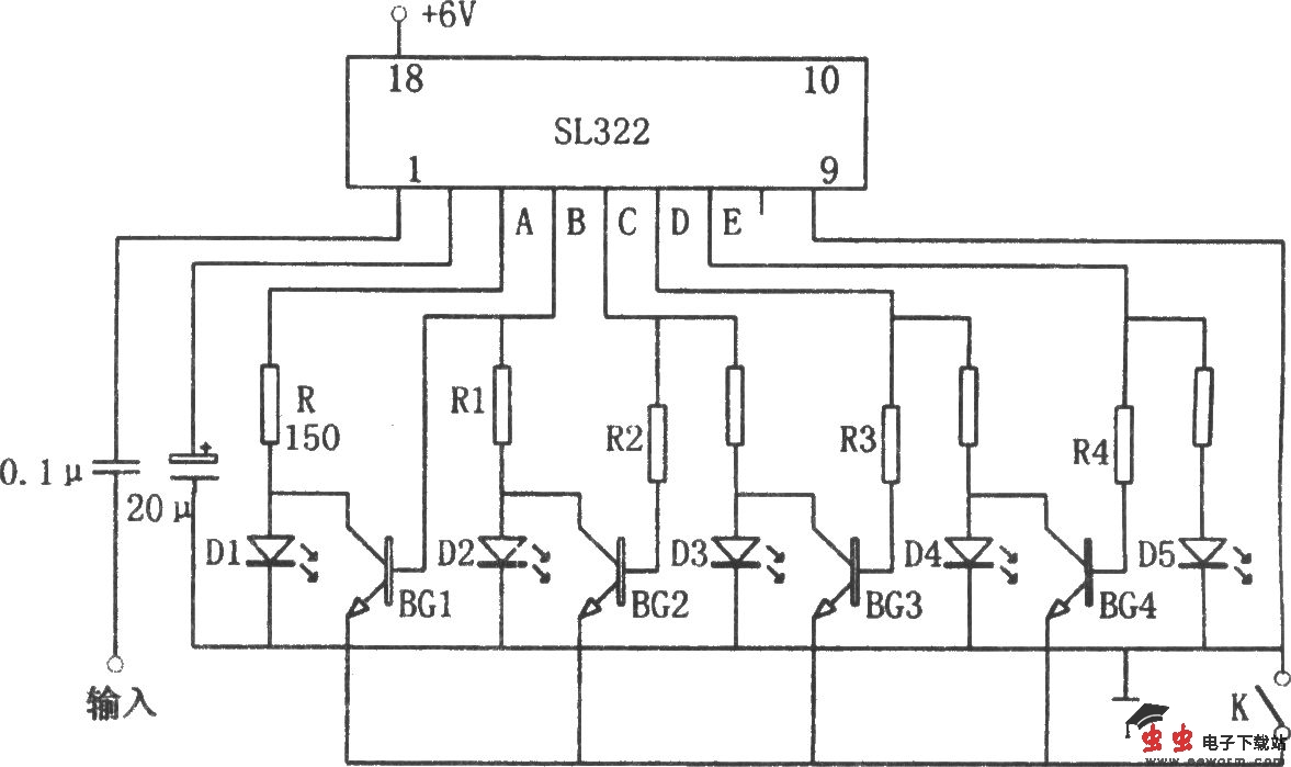SL322构成的可伸缩、光点显示的电平指示器