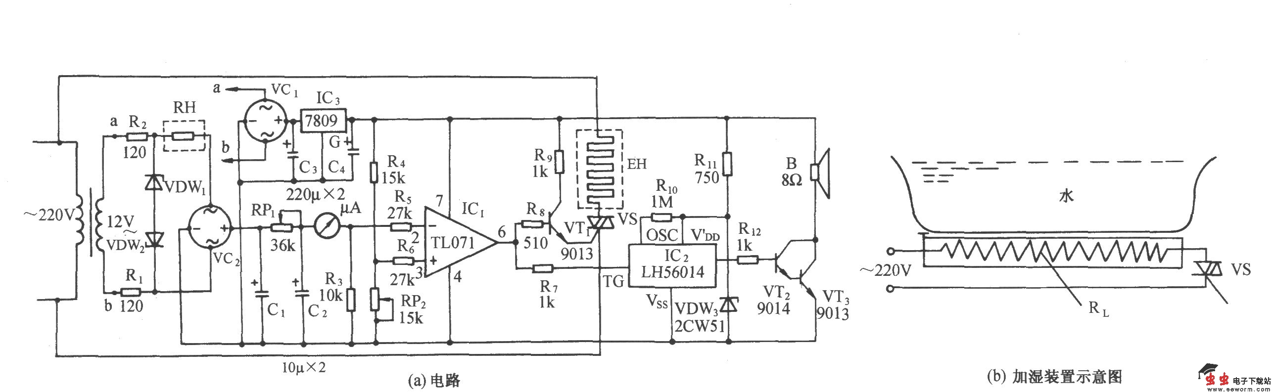 暖房花卉育苗湿度控制伴鸟鸣报叫电路(MS01-B)