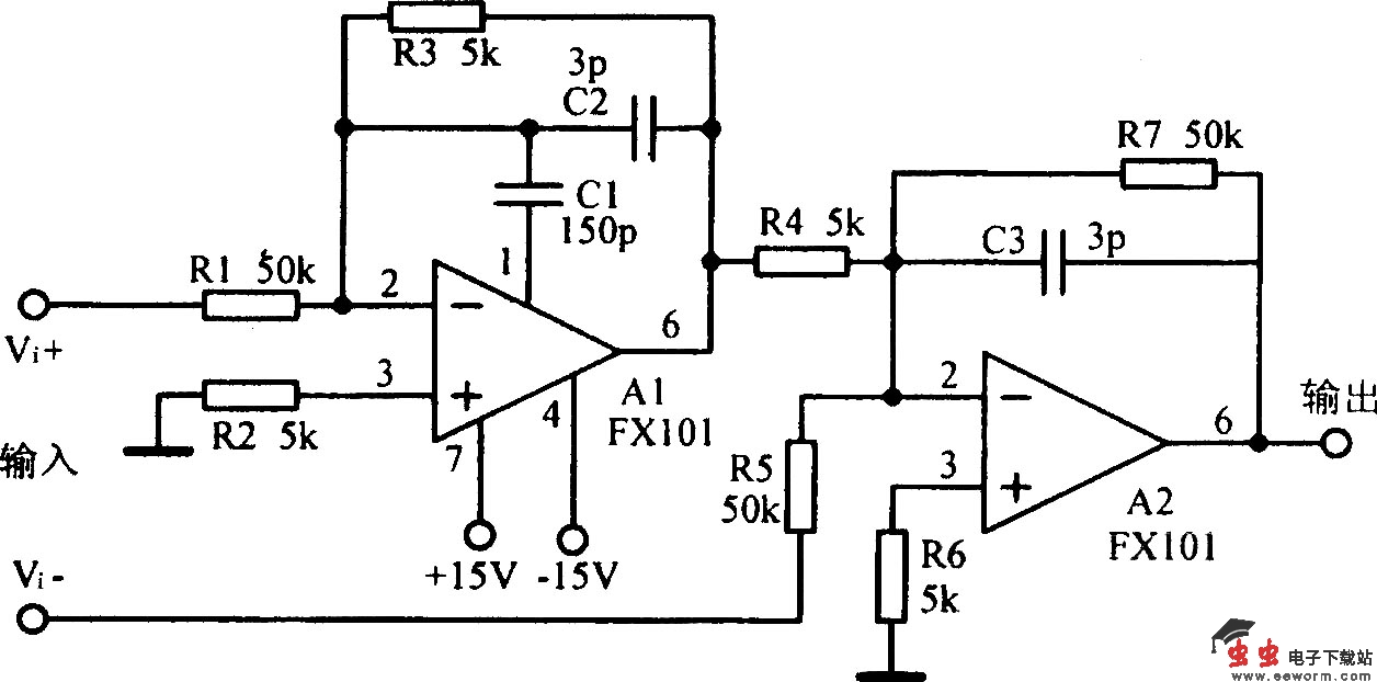 共模输入电压可达l00V的差分放大电路