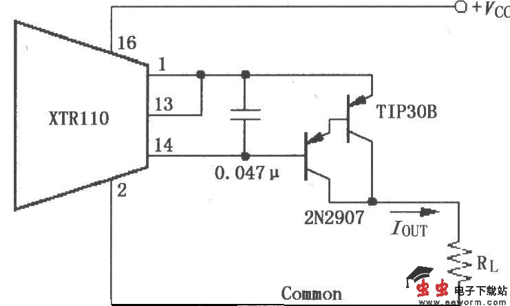 XTR110使用外部PNP晶体管的电路