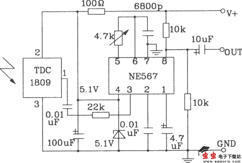 由TDC1808/1809构成射频单、多通道遥控发射、接收电路图