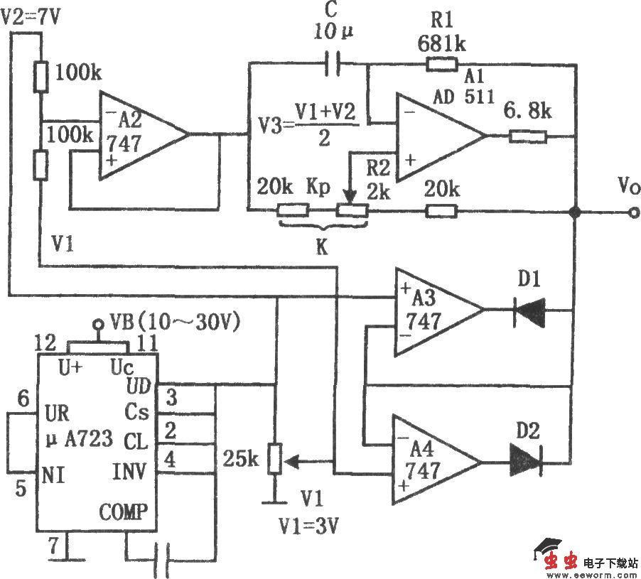 超低频三角波产生电路(747、&mu;A723)