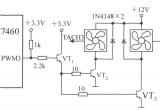 利用智能化远程热风扇控制器ADT7460的PWM3端同时驱动两台电路图