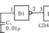 用门电路组成的脉冲延迟电路(CD40106)电路图