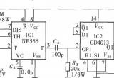 由NE555、CD4013组成的工业用触摸式电子开关电路图