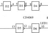 用门电路组成的发光型逻辑笔(CD4069)电路图