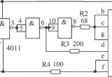 CMOS与非门4011接成反相器组成的电平测试电路电路图