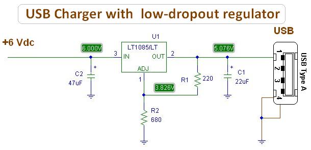 6V转5V USB接口电源电路电路图